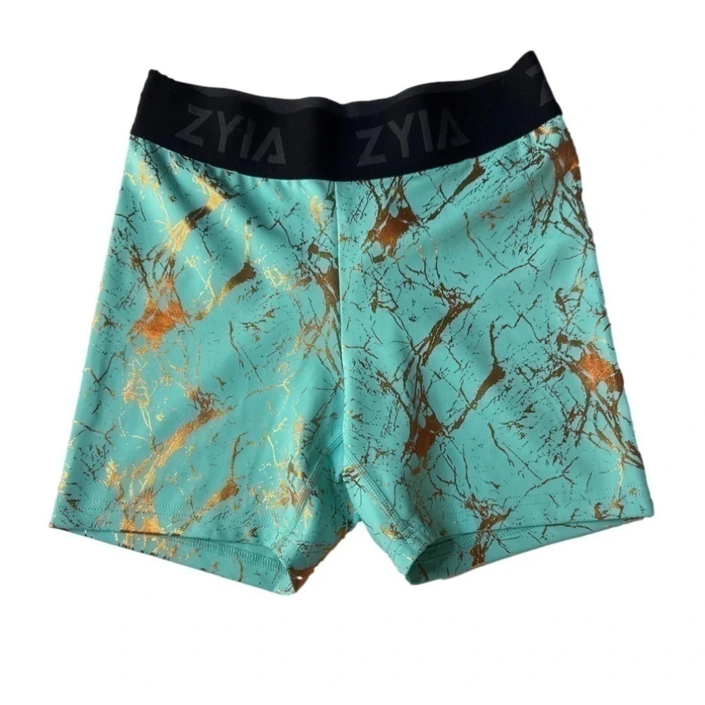ZYIA Active Women’s Shorts Aqua & Copper Light Weight & Tight Shorts XS
